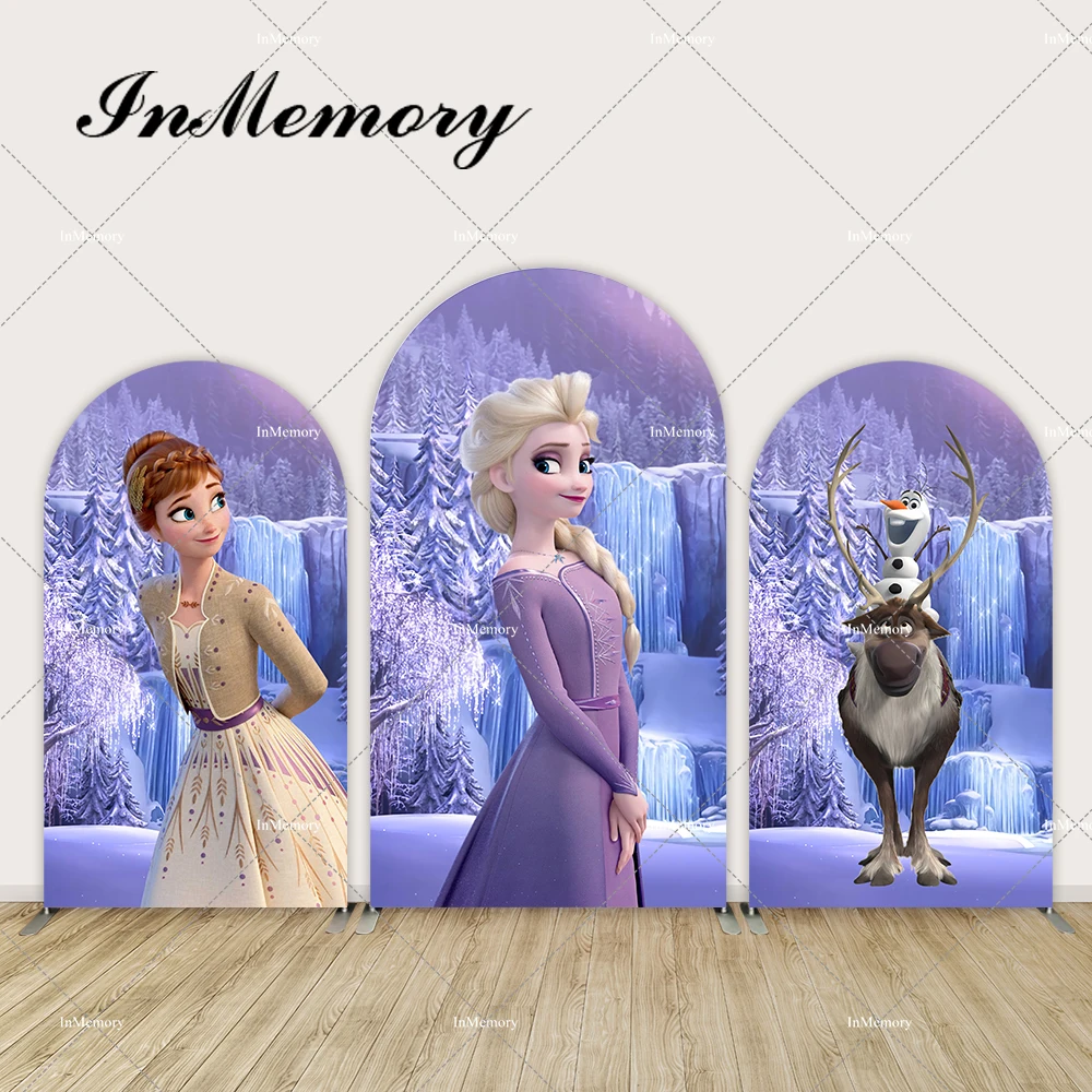 

Elsa Anna Frozen Theme Arch Backdrop Cover for Girls Baby Shower Birthday Party Background Purple Snow Chiara Wall Banner