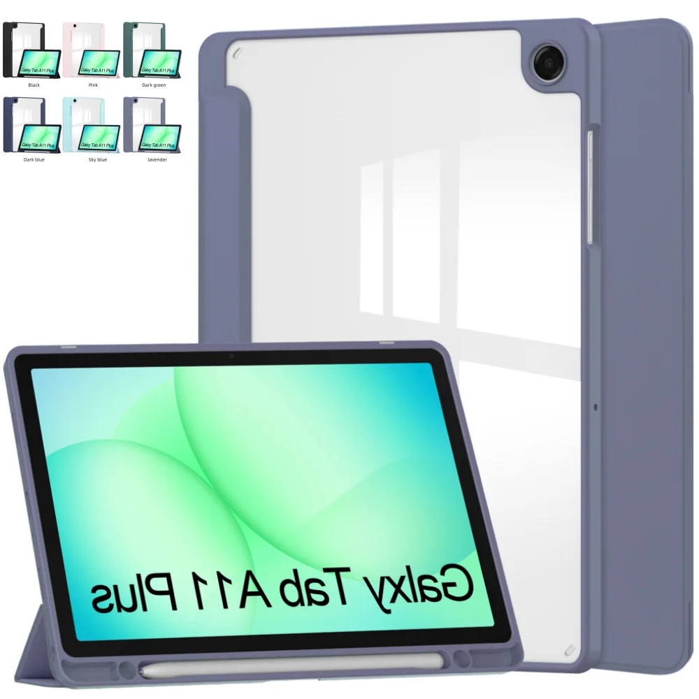 

Case for Samsung Galaxy Tab A11 Plus 11 inch A11+ SM-X230 SM-X236 2025 Acrylic Tri-Folding Flip Stand Tablet Cover with Pen Slot