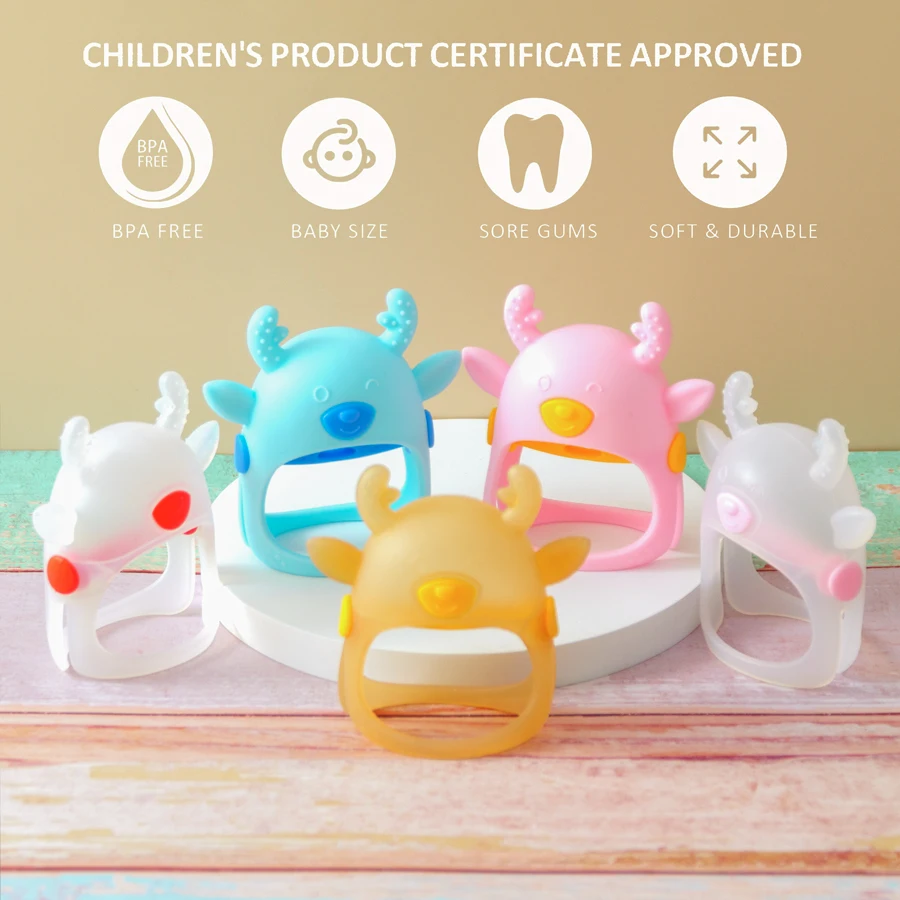 1PC Silicone Baby Teether Cartoon Deer Shape Teethering Toys Cute Baby Toys Soft Baby Care Utensils Anti-eating Baby Items