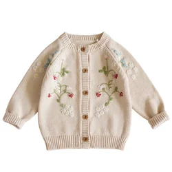 2024 New Fashion Baby Girls Knit Cardigan for Autumn Winter Kids Girl Embroidery Sweater Coat Children Lovely Knitted Clothing