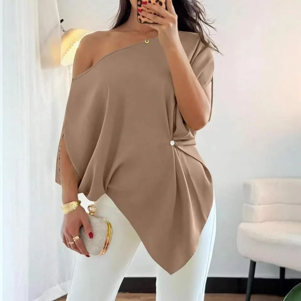 T shirt women 2026 fashion off-the-shoulder Spring/Summer loose conceal slim bat-sleeved top T-shirt tshirt women's clothing