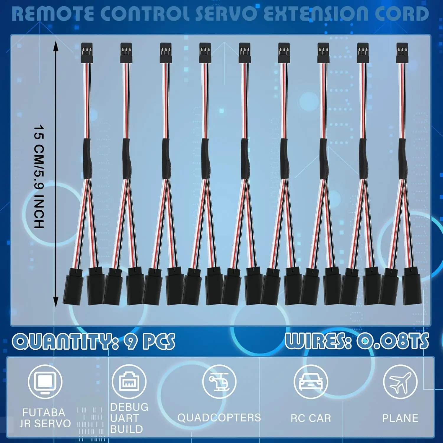 9Pcs Y Connector 3 Pin Plug Splitters Servo Extension Male to Female Servo Extension Cord Wire Cable for Jst Rc Jr Futaba Rc Car