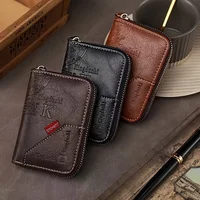 Vintage PU Leather Slim Wallet - Zipper RFID Blocking 11-Slot Card Holder, Retro Style Gift for Men & Women, Classic Design 1