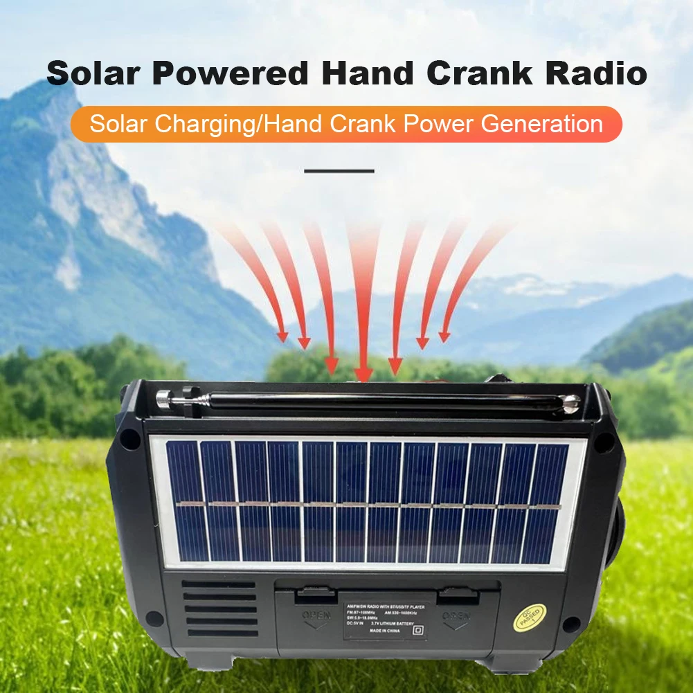 Radio Engkol Tangan Darurat Radio Tenaga Surya Portabel Radio Cuaca AM/FM/SW dengan Senter LED Speaker BT untuk Mendaki Luar Ruangan