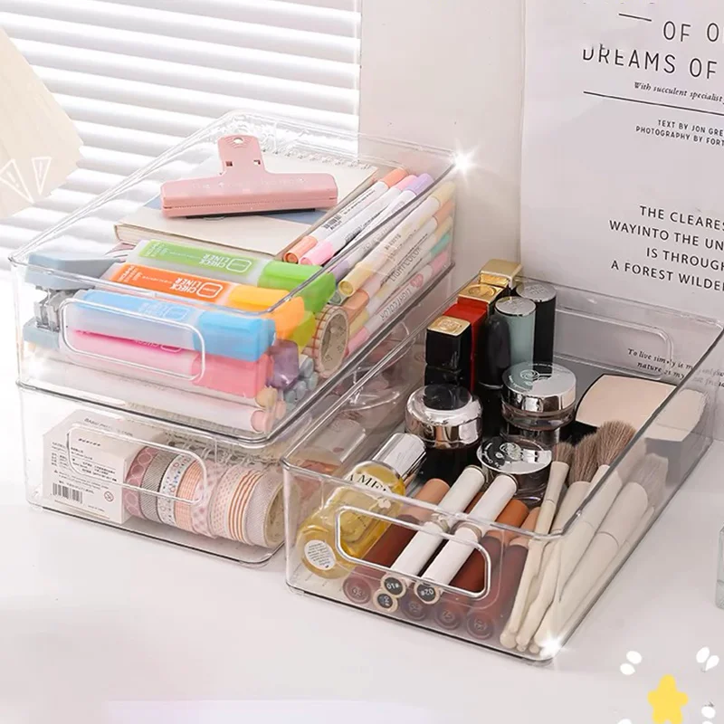 3 desktop transparent storage boxes Cosmetics jewelry organizer plastic box storage basket