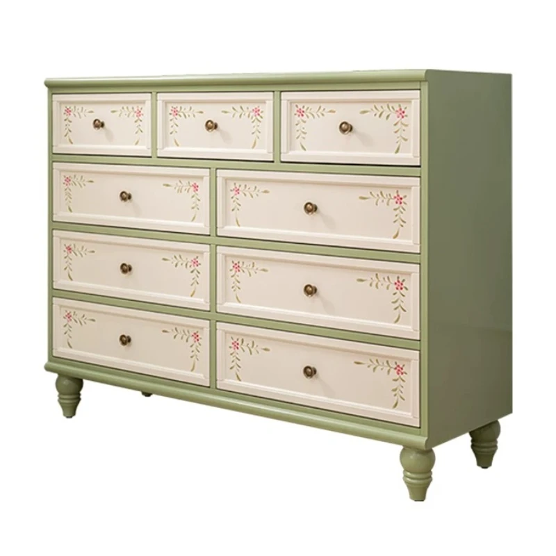American living room against the wall, solid wood retro, painted nine-bucket cabinet, bedroom bedside cabinet combination
