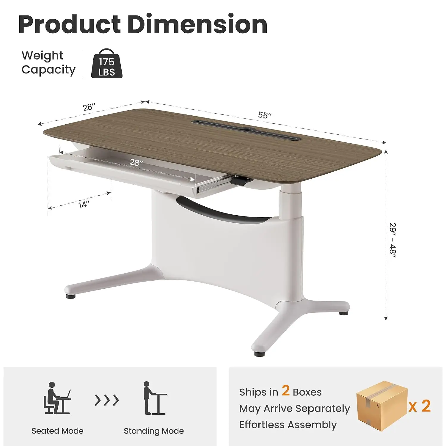 Electric Standing Desk 55x28 Inch Dual Motor Sit Stand Home Office Computer Table Drawer Outlet Footrest Walnut, Customized
