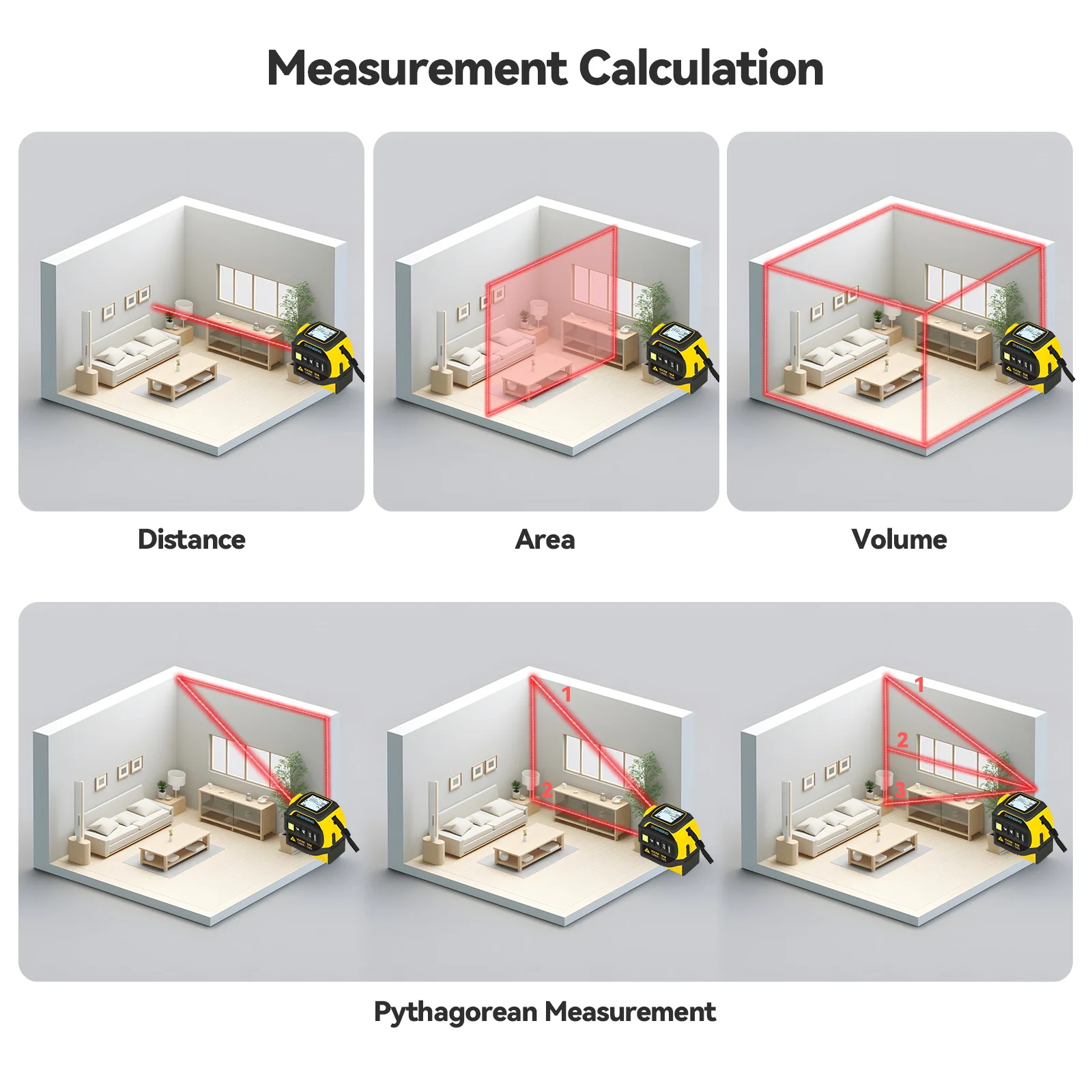 ZHENBING 100m Portable One-button Laser Measurement Auto Lock Steel Tape Measure Electric Angle Laser Distance Meter - Image 4
