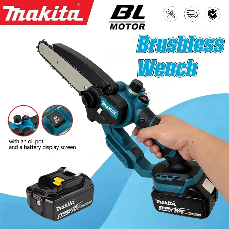 Serra Elétrica Mini Makita de 6/8 Polegadas, Serra de Poda Portátil, Ferramenta de Corte de Madeira com LED, Compatível com Bateria de 18V-21V
