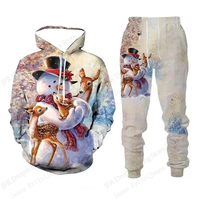 

Christmas Two Piece Hoodie Pant Sets Santa Claus Snowman 3d Print Set Men Women Fashion Hoodie+Pant Set Party Tracksuit Suit New