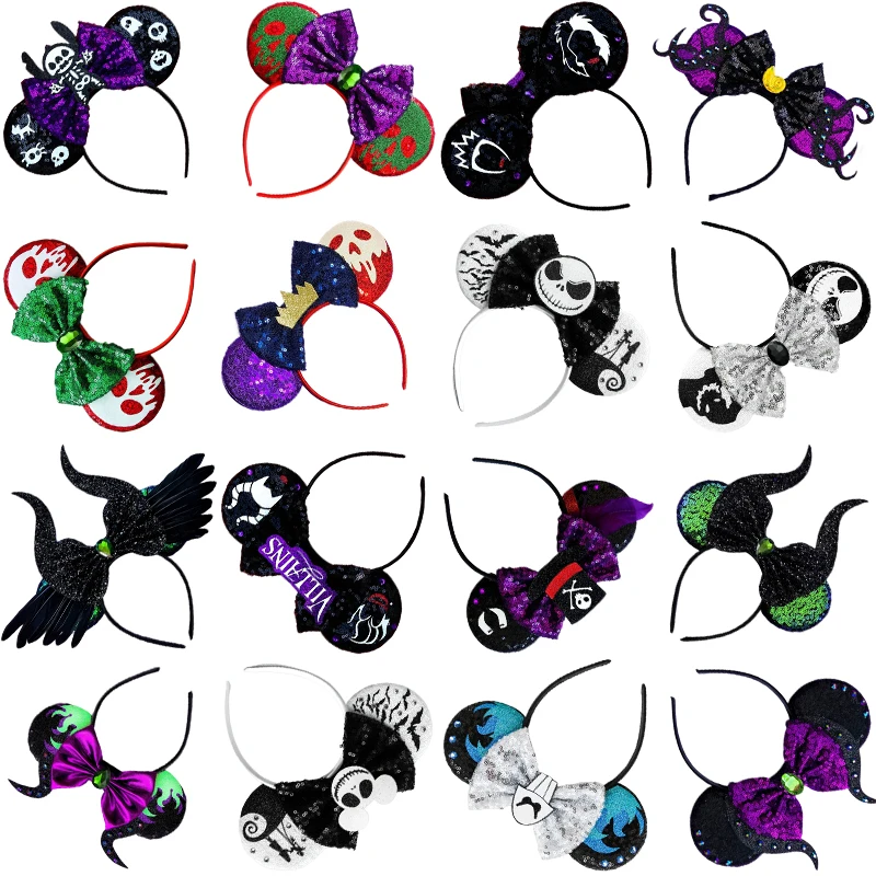 

Disney Halloween Ears Headband Women Sequins Bow Cute Hairband Girl Carnival Stitch Headwear Kid Festival Party Hair Accessories