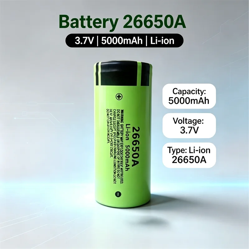 26650 Li-ion Battery 5000mAh 3.7V Rechargeable Lithium Battery for Flashlights and Electronic Devices