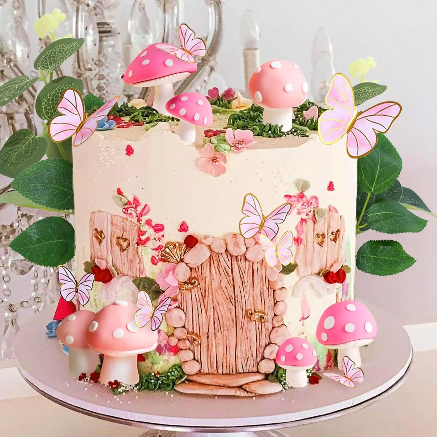 Rosa Pilzhaus-Kuchendekoration – Pilz- und Feenpartyzubehör für die Hochzeits- und Geburtstagsfeier – Detail 4