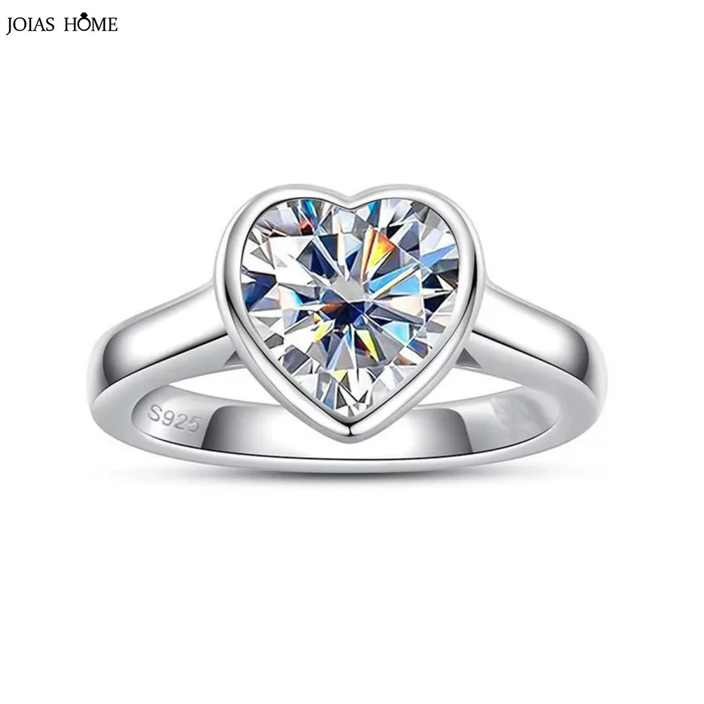 

JH 2CT кольцо из стерлингового серебра 925 пробы с муассанитом для женщин и мужчин, простое квадратное круглое обручальное кольцо в форме сердца D VVS1, ювелирные изделия для помолвки
