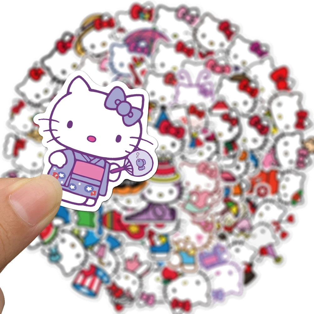 50pcs Hello Kitty Sticker Pack Waterproof Laptop Skin Sanrio Anime Stickers Cute Phone Case Kawaii Stationery Art Supplies