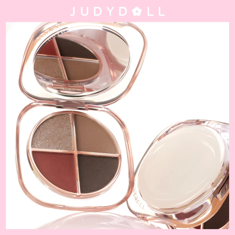 Judydoll Wet Process Powder Eyeshadow Palette Pink Powder Matte Glitter Shimmer 4 Colors Makeup Cosmetics