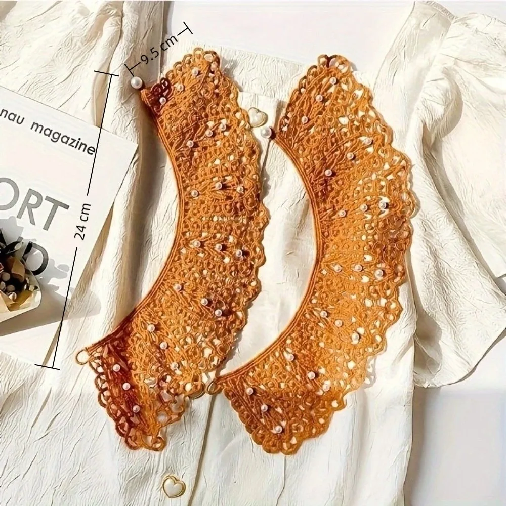 Sweet Style Floral Lace Fake Collar Ruffled Trim Lace Detail False Collar Shawl Design Hollow Out Collar Casual Wear