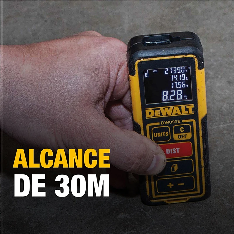 DEWALT DW099E Laser Distance Meter 100-Foot Range Durable Area and Volume Laser Measure Tool Distance Measuring Rangefinder