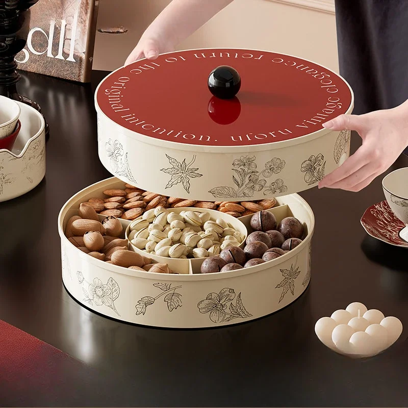 

Retro Style Fruit Plate Living Room Coffee Table Food Grade Snacks Dried Fruit Box Multi-layer Compartmentalized Candy Plate