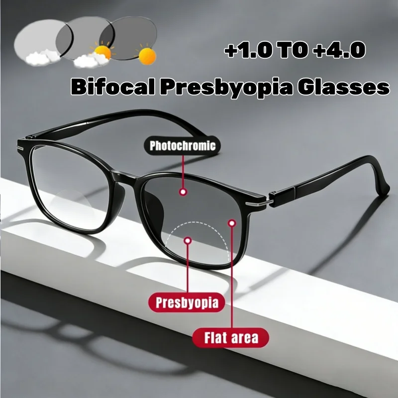 

Unisex Photochromic Bifocal Reading Glasses Ultra-Lightweight Blue Light-Blocking Presbyopia Glasses Outdoor Sports Goggles