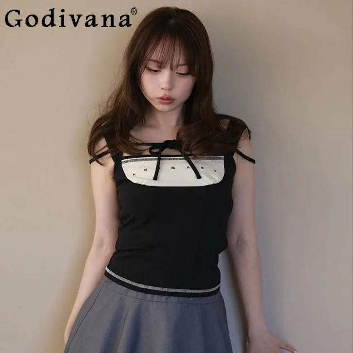 

Summer New Japanese Style Sweet Camis Women's Lace-Up Bow Sleeveless Cotton Top Girls Kawaii Tank Top Ladies Y2k Clothes 2026