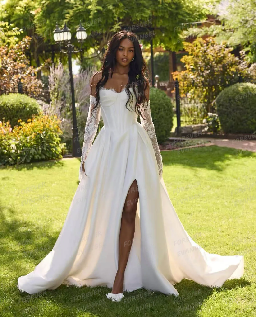 

Simple 2026 Wedding Dresses Woman A Line Satin Bride Gowns Off Shoulder Lace Long Sleeve Side Split Customized Vestidos De Novia