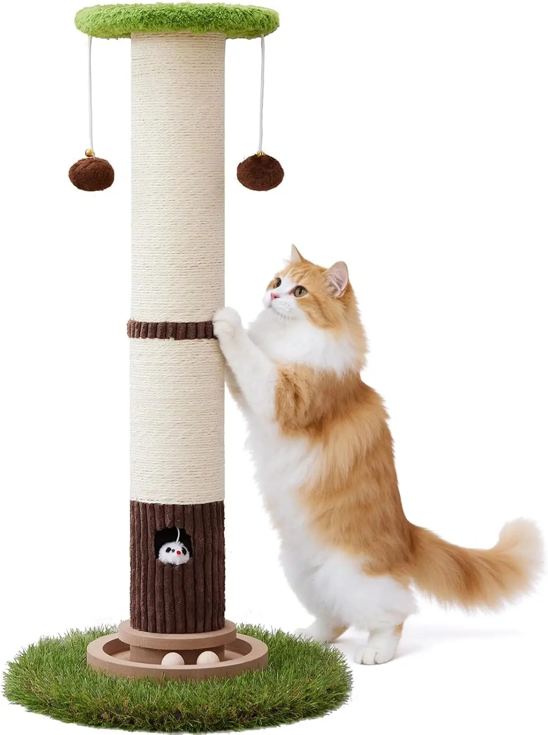 

34inches Tall Cat Scratching Post with Cat Ball Track Toy Heavy Duty and Thicker Large Diameter Natural Sisal Cat Scratc
