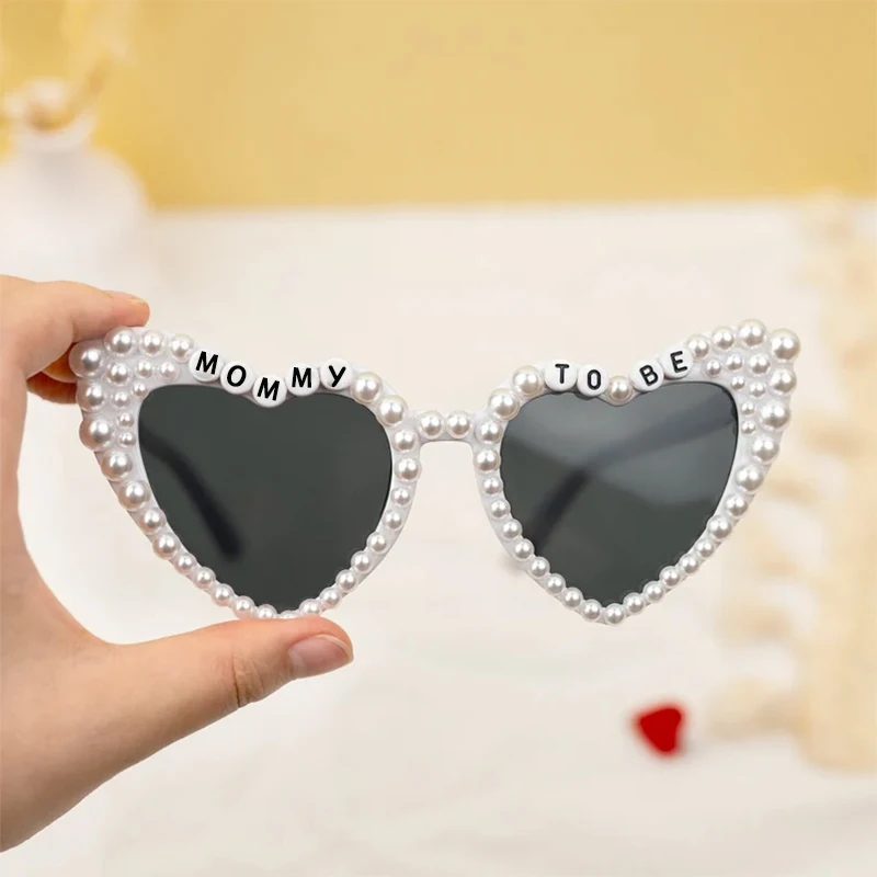 mommy To be White pearl heart sunglasses Gender Reveal Baby Shower decoration Pregnancy Announcement new Mom gift Photo props