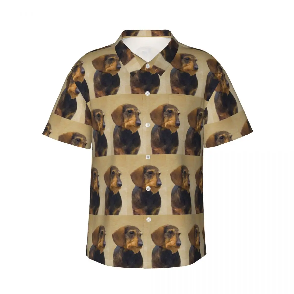 Dachshund (Wirehaired Men's Shirts Hawaiian Short Sleeve Shirt Fashion Button Tops for Summer Beach