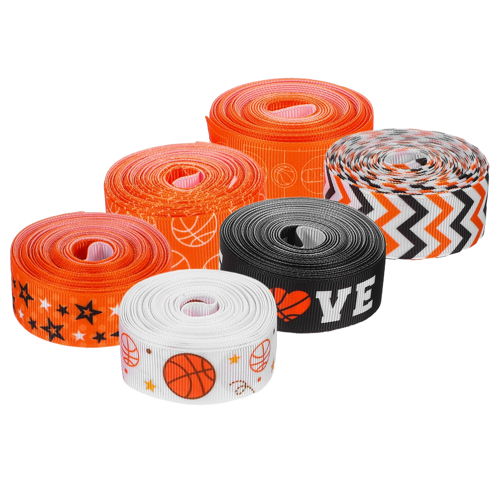 

6 Rolls Basketball Ribbon Baseball Print Sports Theme Present Wrapping Craft Ribbons Holiday Party Decorations DIY Gifts Soft
