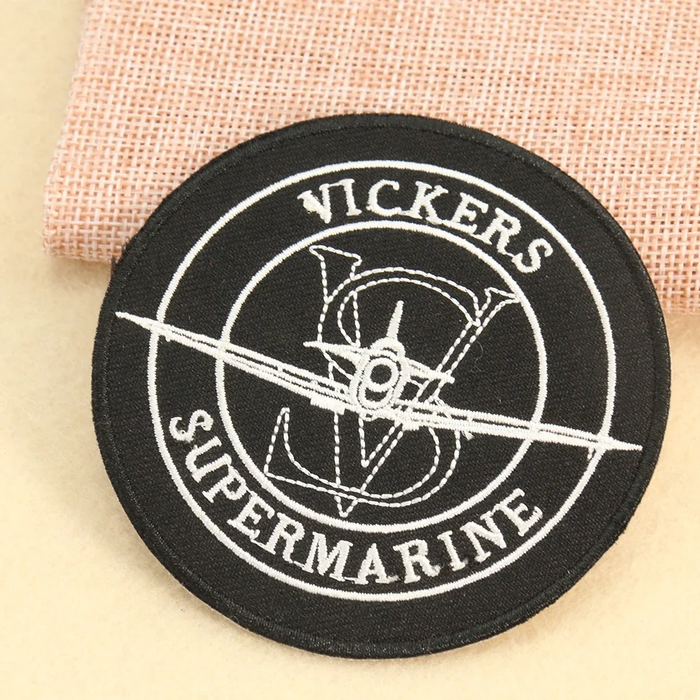 2PC Black Circular Ring Supermarine Fighter Military Aircraft Embroidery Applique Iron Patch Badge T-shirt Jacket Sewing Decor