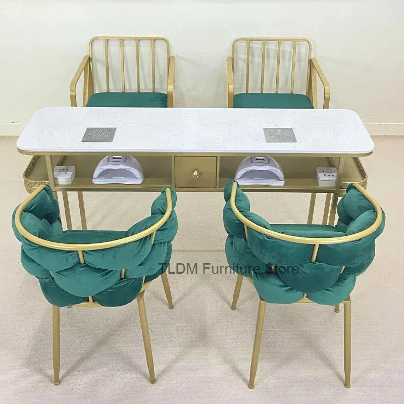 Golden Speciality Nail Table Retro Marble Simple Metal Manicure Table Design Nordic Mesa Manicura Tisch Salon Furniture