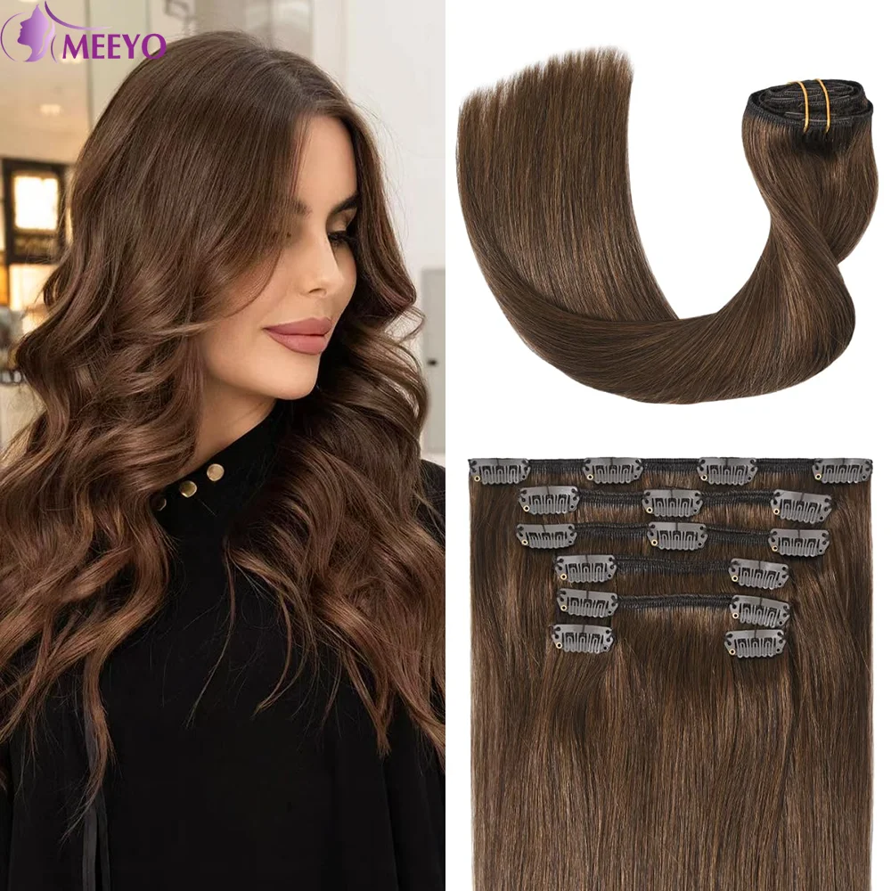 Clip In Hair Extension Brown #4 Color Long Straight Brazilian Human Hair Seamless Full Head Real Human Hair Clip Ins Hairpieces