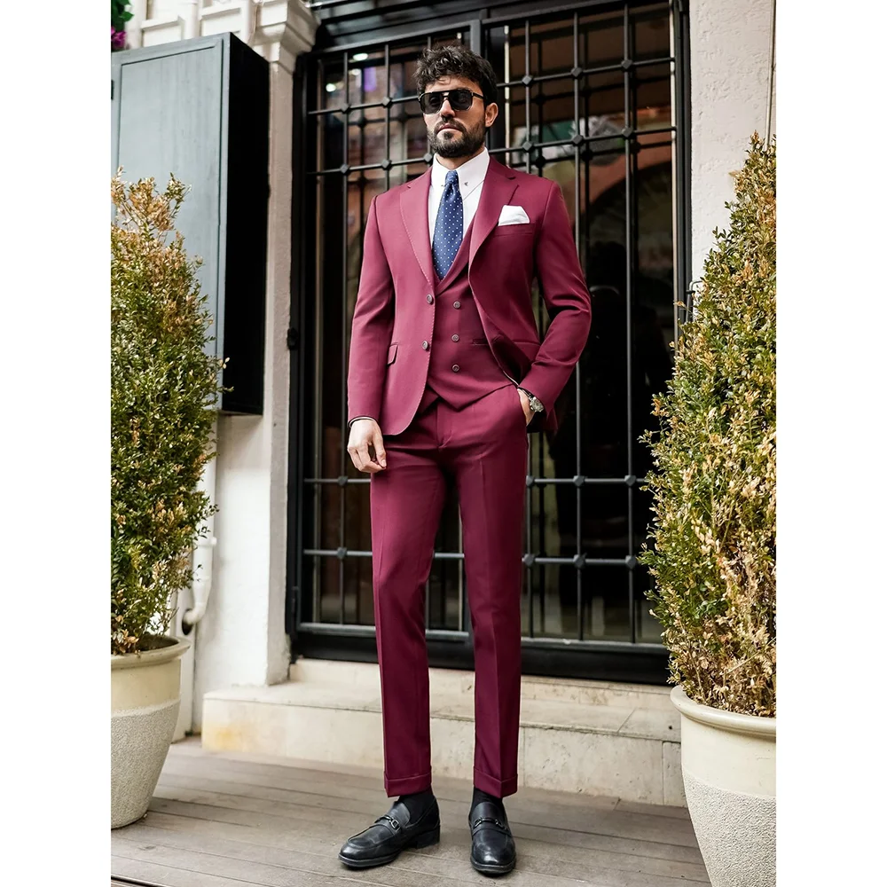 

3 Pieces Quality Casual Western-Style Suits Solid Color High-Level Business Formal Office Male Clothing Chic Outfits