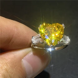 Drop Shipping 925 Sterling Silver Love Heart Rings Yellow Cubic Zirconia Romantic Wedding Jewelry Charms Engagement Accessorirs