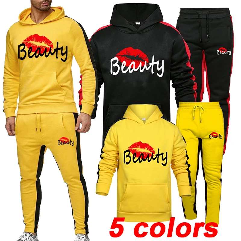 

2023 Fashion Men's Striped Hoodie Pants 2-Piece Sweatshirt Sweatpants Men's Gym Fitness Top Pants Jogging Pants Sportswear