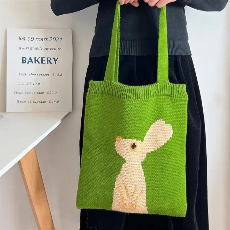 Kontrastfarbene Süße Tutu-Schultertasche Lässiger Trend Tragbare Gestrickte Woll-Tragetasche für Damen