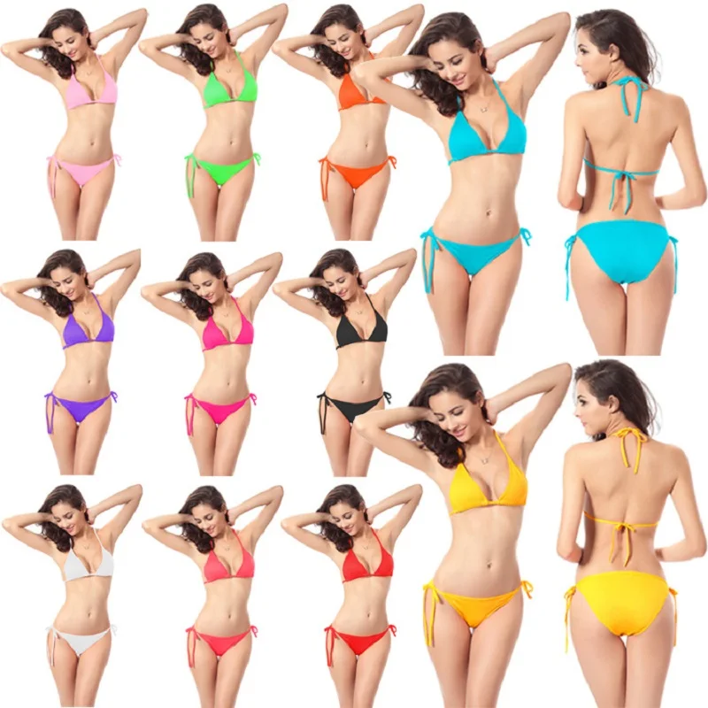 

European and American new swimsuit bikini bandage swimsuit without steel ring and no breast pad sexy multicolor bikini swimsuit