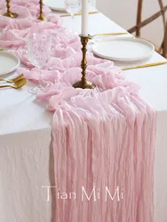 Semi-Sheer Gauze Table Runner Pink Cheesecloth Dessert Coffee Table Dining Vintage Add a Touch of Charm to Wedding Party Decor