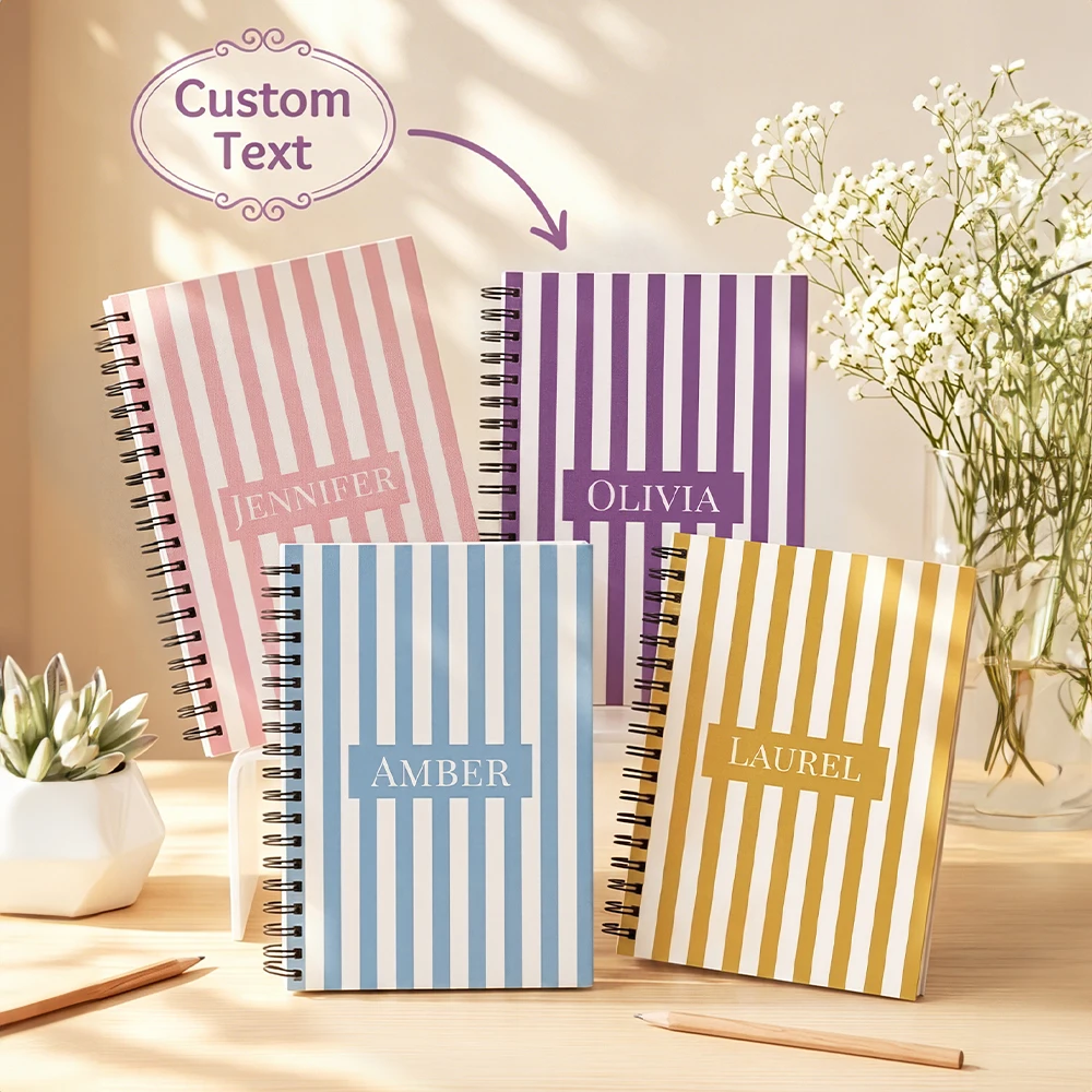 Customizable Classic Vertical Stripe Print Notebook,Lined Writing Pad,Holiday Gift,Daily Note Book,Teacher Appreciation Gift