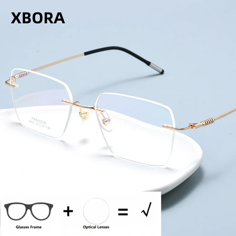 XBORA ultra light men's rimless glasses business trend exquisite refined myopia hyperopia optical prescription eyeglasses 2806Q