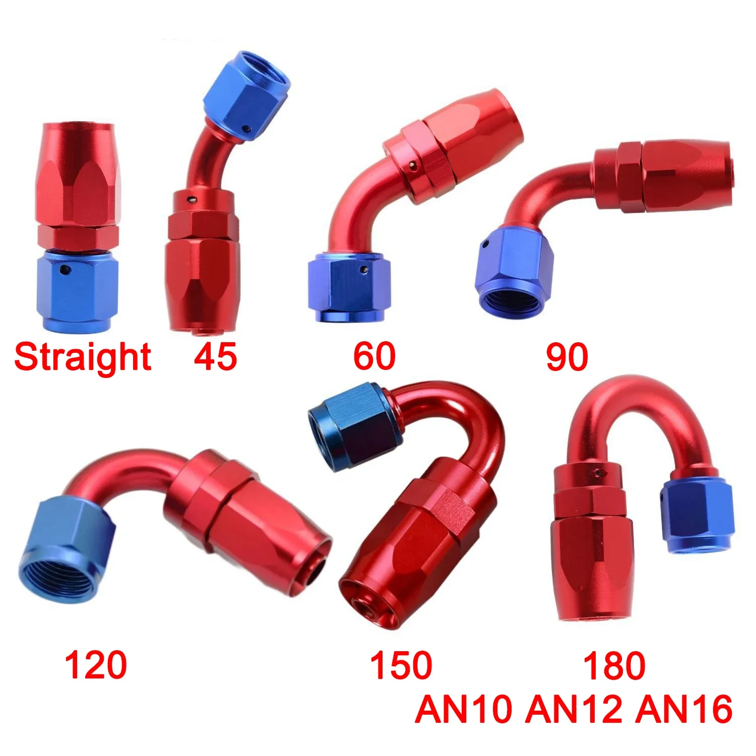 1 Pc Red&Blue AN10 AN12 AN16 Oil Fuel Swivel Hose End Fitting Oil Hose End Adaptor Kit Straight 45 60 90 120 150 180 Degree