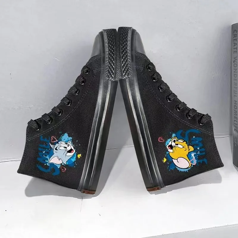 

Tom and Jerry Crayon Shin-chan drop shipping Canvas Shoes Cat And Mouse plus size man women black Board skate Shoes Boys Girls