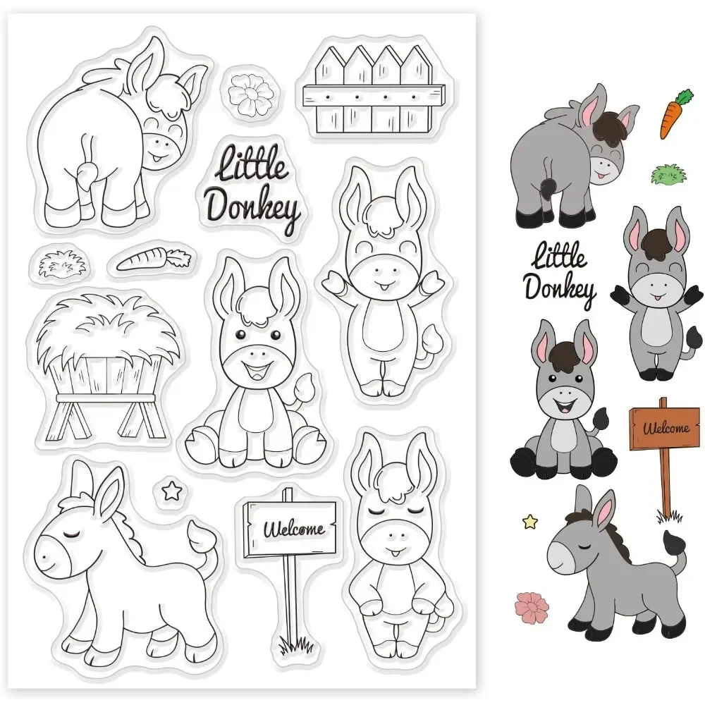 Donkey Silicone Clear Stamps Animals Transparent Stamps for Birthday Valentine's Day Party Cards Making DIY Scrapbooking Photo