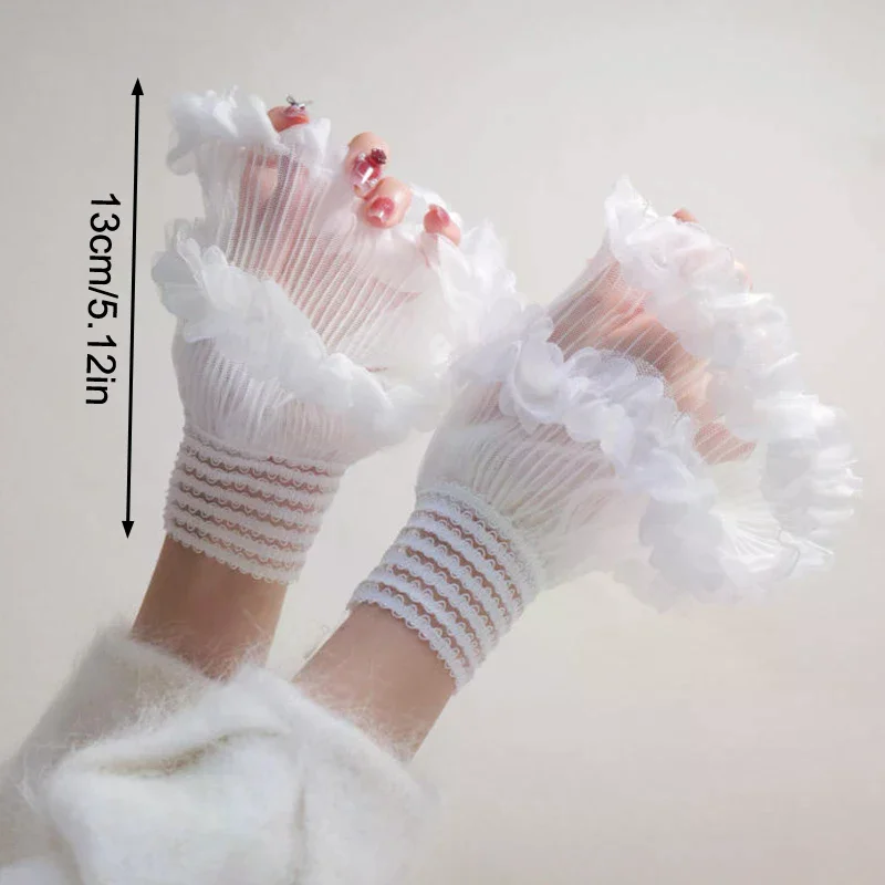 1 Para Krótkich Siateczkowych Rękawów na Nadgarstek do Zdjęć Paznokci, Sztuczne Rękawy do Manicure, Dekoracyjne Sztuczne Mankietki z Tiulu, Element do Zdjęć Paznokci, Tło do Zdjęć Nail Art