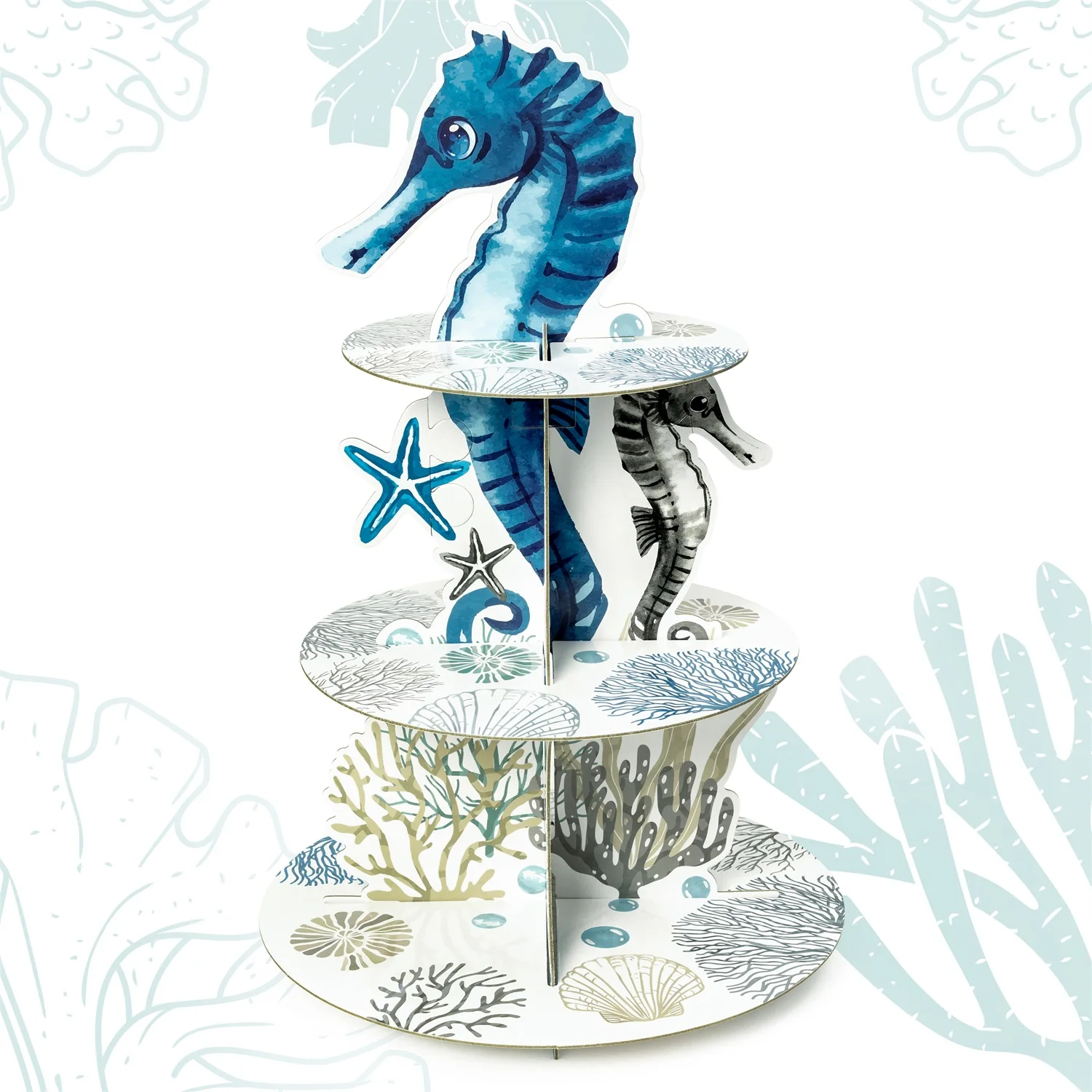 Coastal Paper Cake Stand 3 Layer Cupcake Tower Holder for Halloween Thanksgiving Christmas Party Decoration