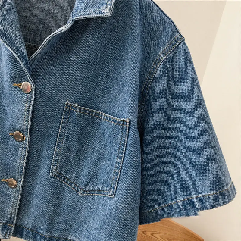 Shirts Women Denim College All-match Design Summer Ladies Trendy High Quality Solid Retro Korean Style Simple