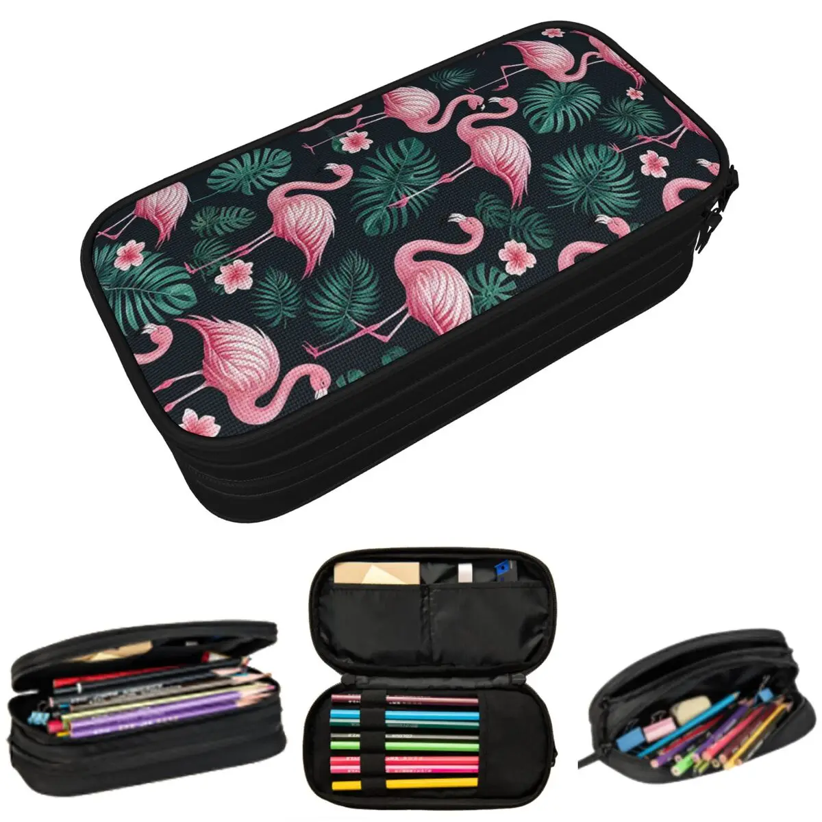 

Flamingo And Palm Pattern Pencil Case for Boys Girls School Pen Box Pencil Bag Stationery Supplies Pen Holder Bag