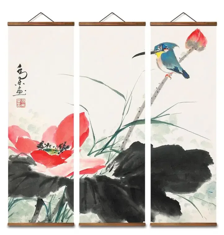 

MT0324 Chinese Style flower bird landscape Decorative Wall Art Posters Solid Wood Scroll Paintings