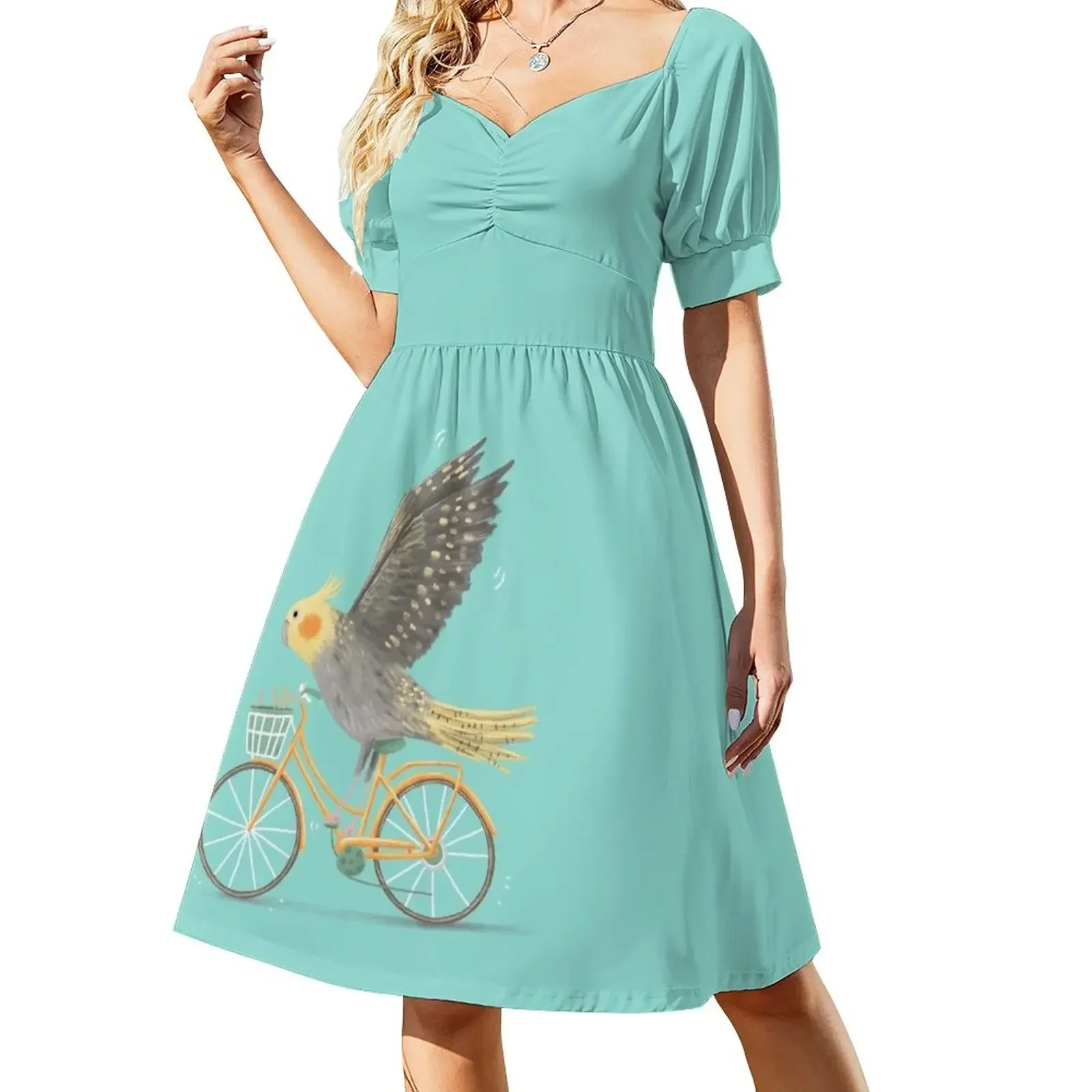 

Cockatiel on a Bicycle Short-Sleeved Dress prom dresses dresses for woman long dress women Dress
